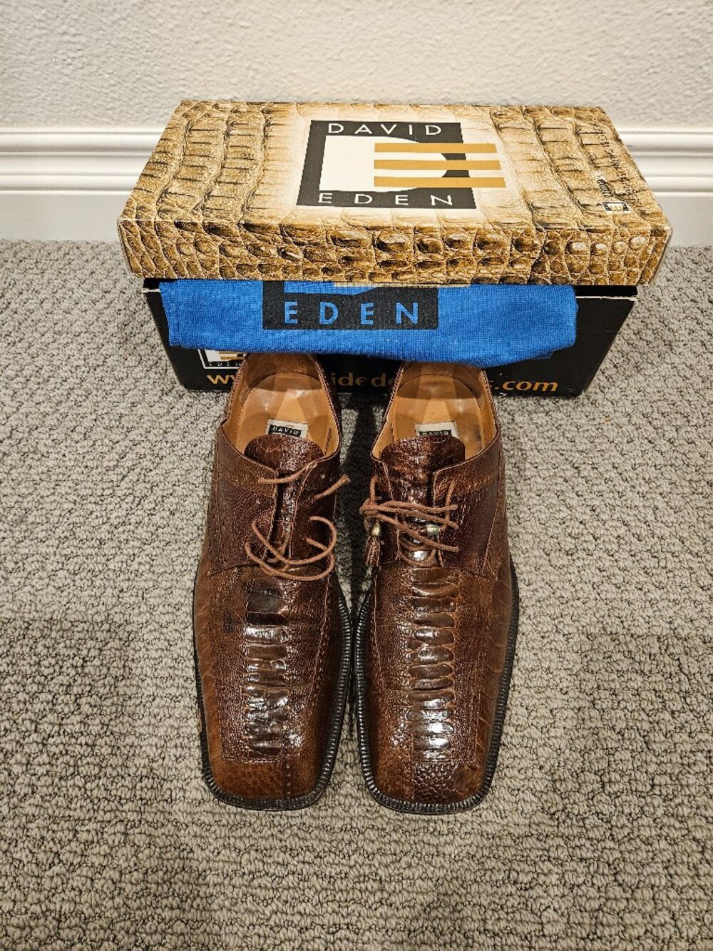🤎 David Eden Dark Brown Ostrich Leather Dress Shoes – Size 10.5